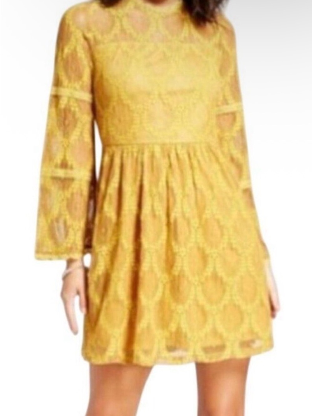 Xhilaration Yellow Lace Bell Sleeve Dress